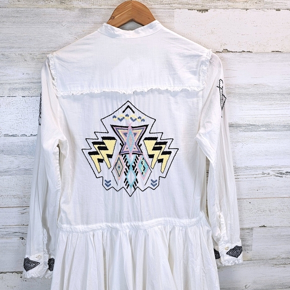 Zadig & Voltaire Ranil White Cotton Embroidered Dress XS Boho Chic Western Mini - Picture 8 of 16